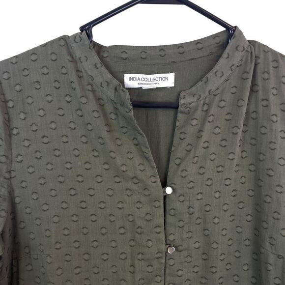 Emerson Fry India Collection Frances 3 Swiss Dot Organic Midi Dress Moss Size M - Picture 4 of 10